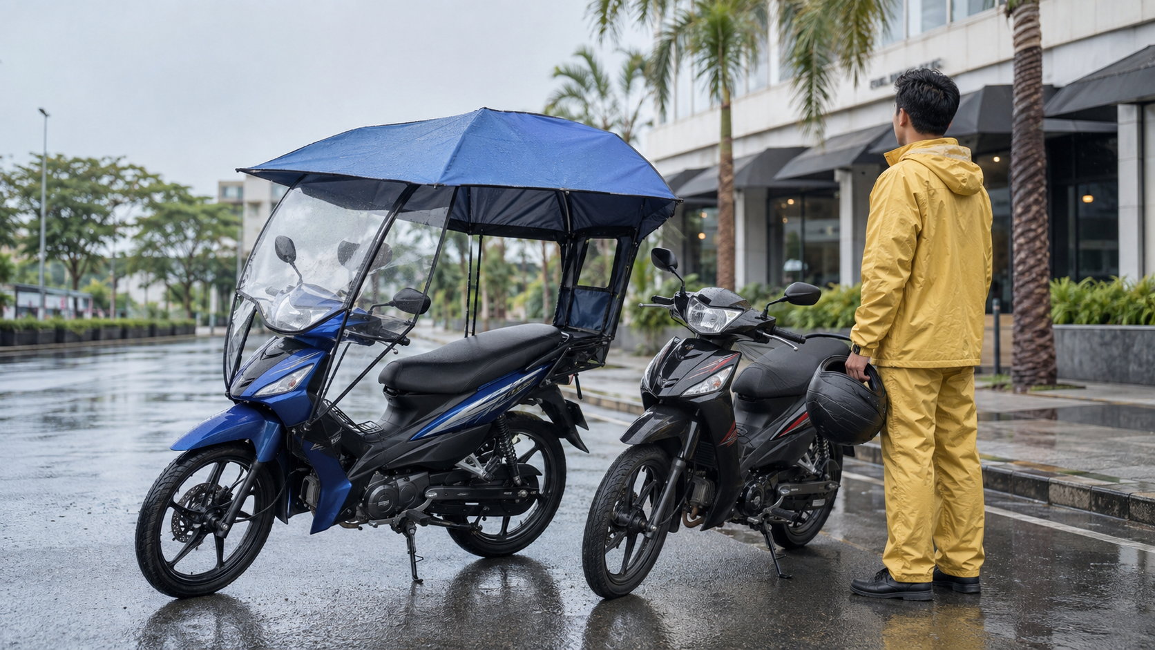 Mái che ô đi xe máy và áo mưa: Cái nào hiệu quả hơn?
