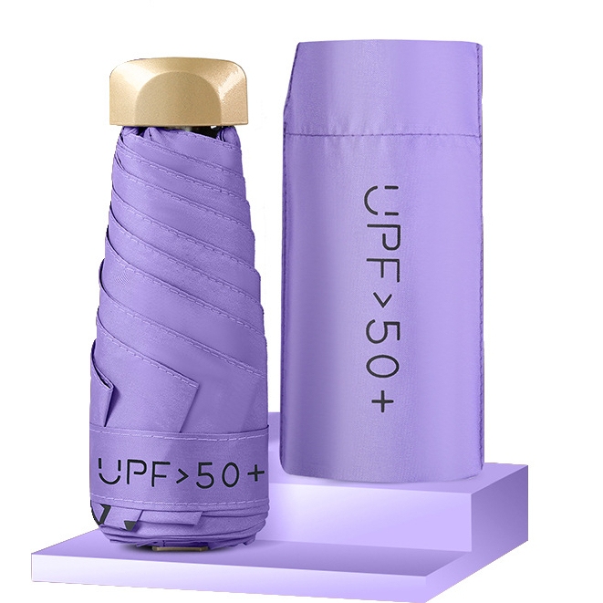 Ô gấp mini siêu nhỏ gọn UPF 50+ có lớp phủ UV màu đen để che nắng và mưa